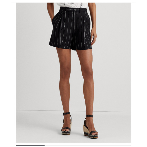 Lauren Ralph Lauren Pants - NWT Lauren Ralph Lauren Pinstriped Pleated Linen Shorts Black/White 14 MSRP $125